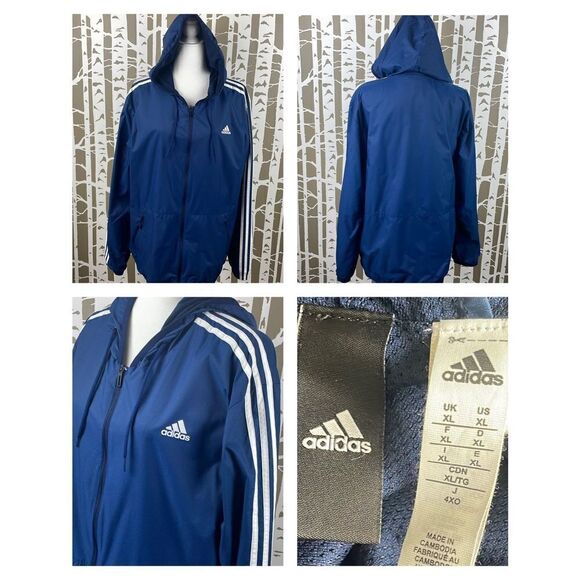 Adidas Nylon Hooded Windbreaker Jacket sz XL - Picture 1 of 14